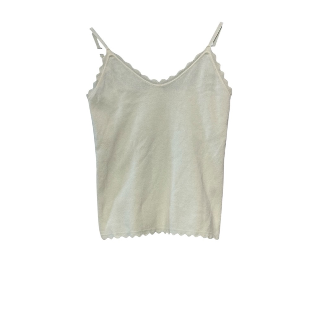 BiBi Ribbed Scalloped Cami Tank‎ Top XL white  Adjustable Straps Boutique